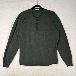 Marine Layer Henley Sweater Men’s‎ Large Barbour Olive Waffle Knit Cotton Wool